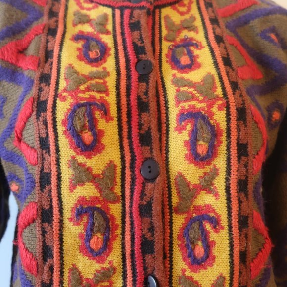 Womens Kitty Hawk By Vivian Wang Brown/Multi Print Cardigan Sweater S * - Picture 4 of 7